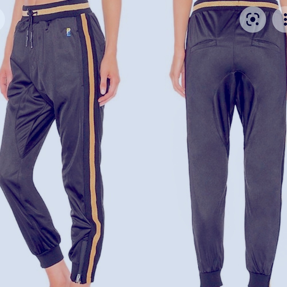 P.E Nation Track pant satin with gold stipe seam jersey joggers/harem pants